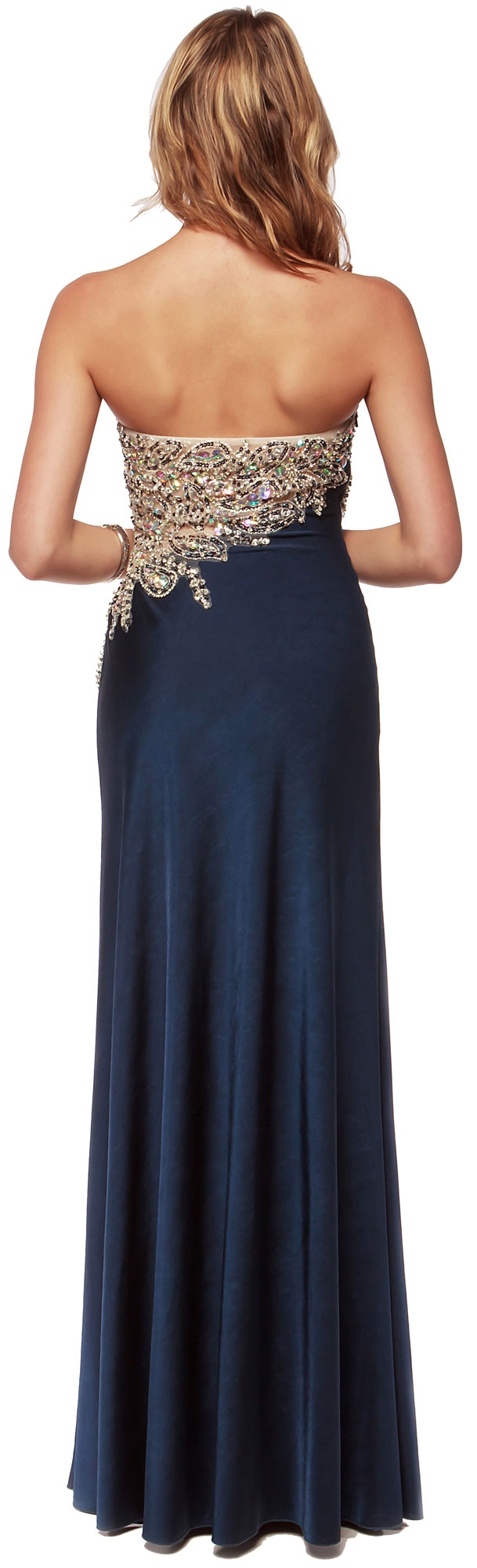 Asymmetric Mesh Rhinestones Bodice Long Prom Pageant Dress — back