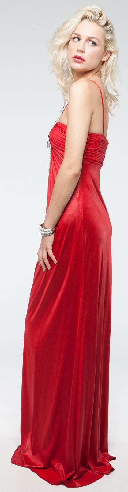 Rhinestones Neck Shimmery Long Formal Prom Dress  — back
