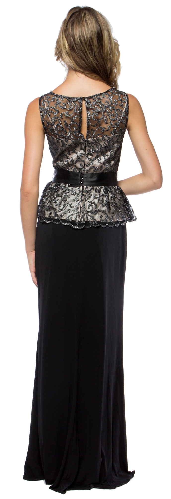 Glittery Peplum Top Full Length Formal Evening Prom Dress — back