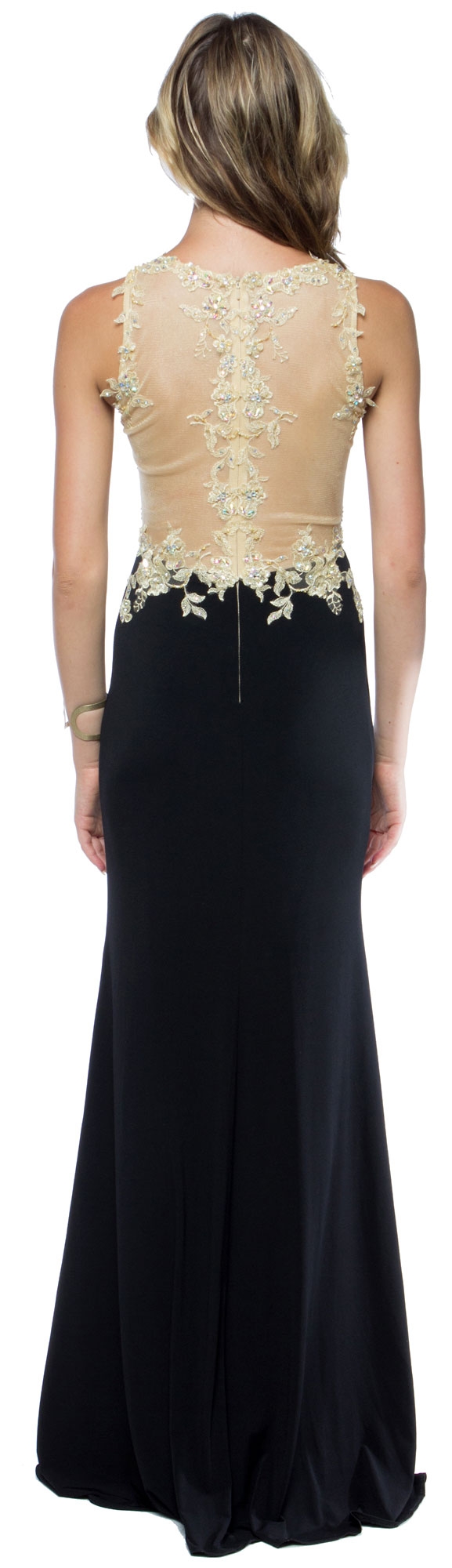 Halter Neck Floral Motifs Floor Length Formal Prom Dress — back