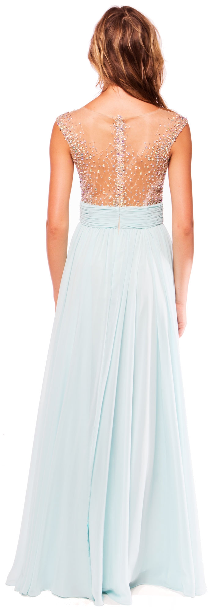 Sleeveless Bejeweled Mesh Bust Long Prom Pageant Dress — back