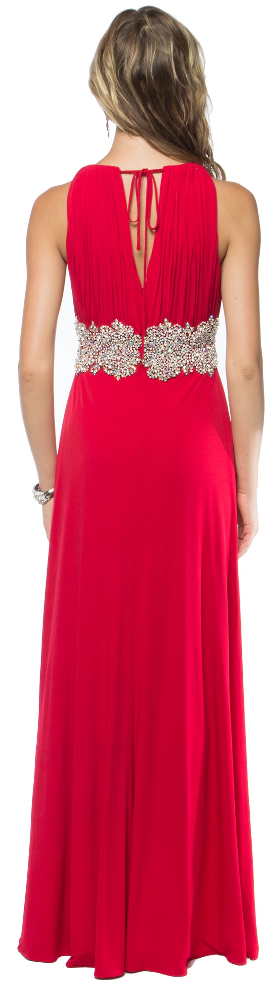 Halter Neck Bejeweled Waist Long Formal Prom Dress — back