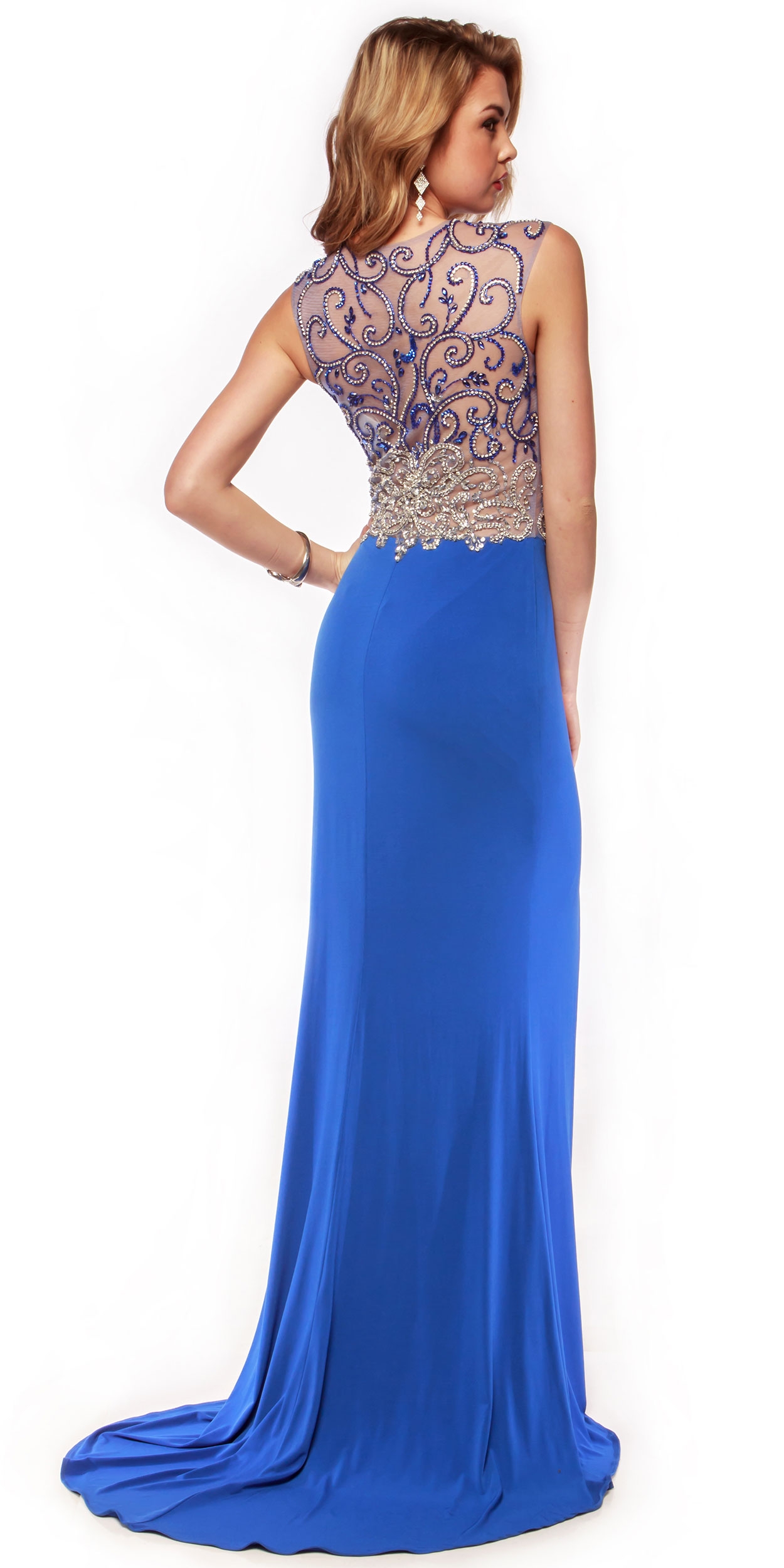 Mesh Rhinestones Bodice Long Prom Pageant Dress — back