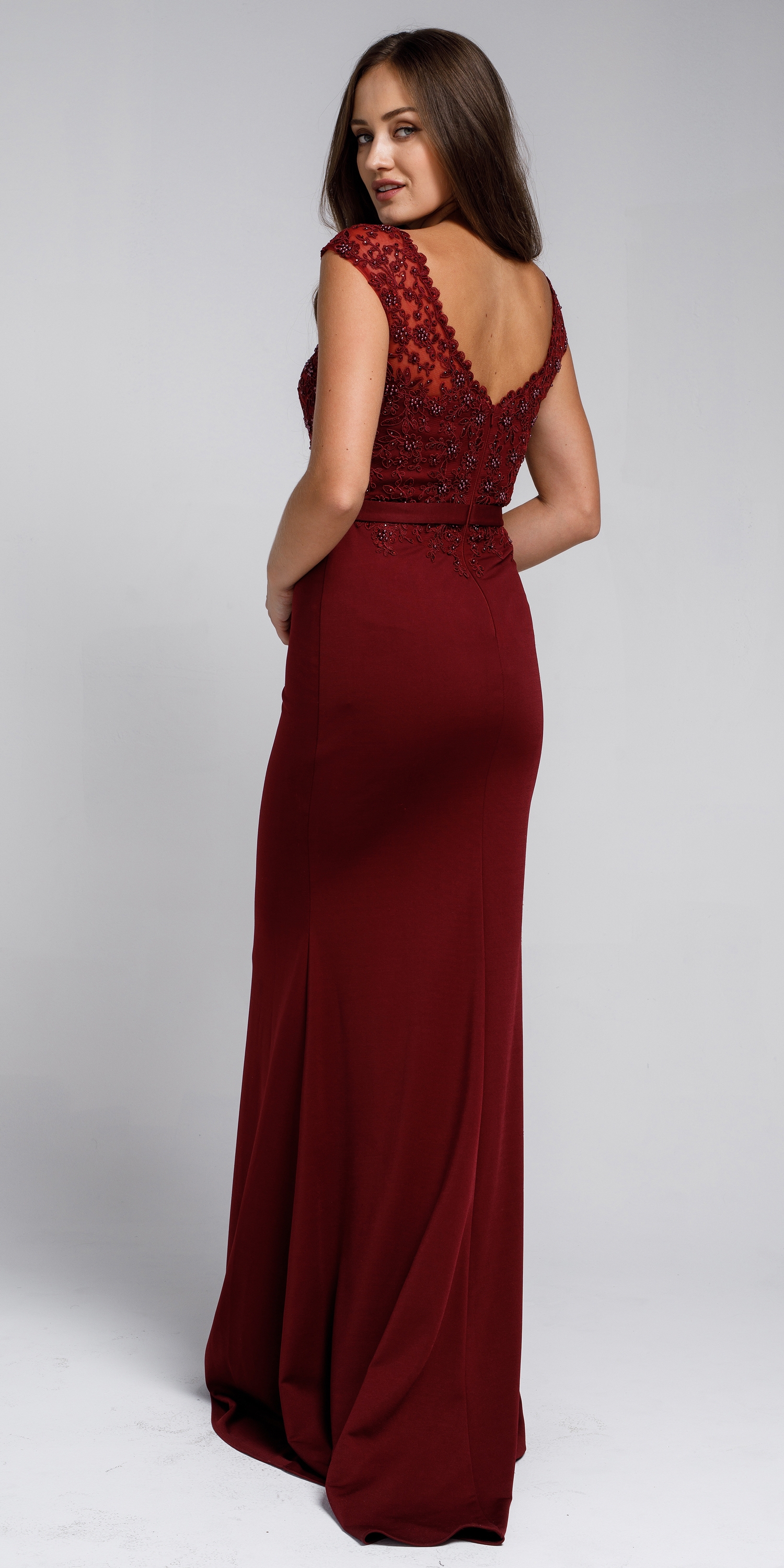 Sweatheart Neckline Embroidered Evening Gown — back