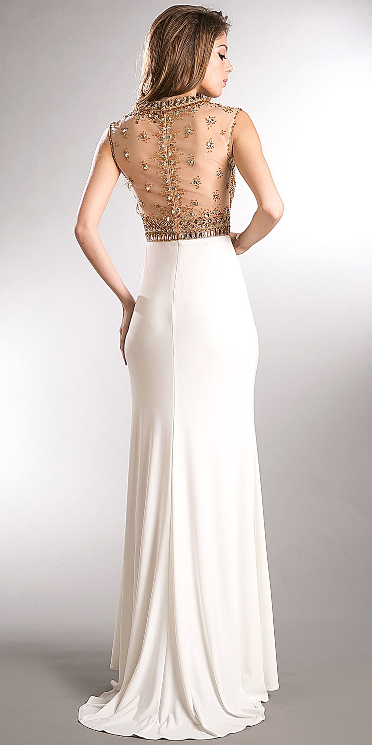 Jewel Embellished Top Jersey Skirt Long Prom Pageant Dress — back