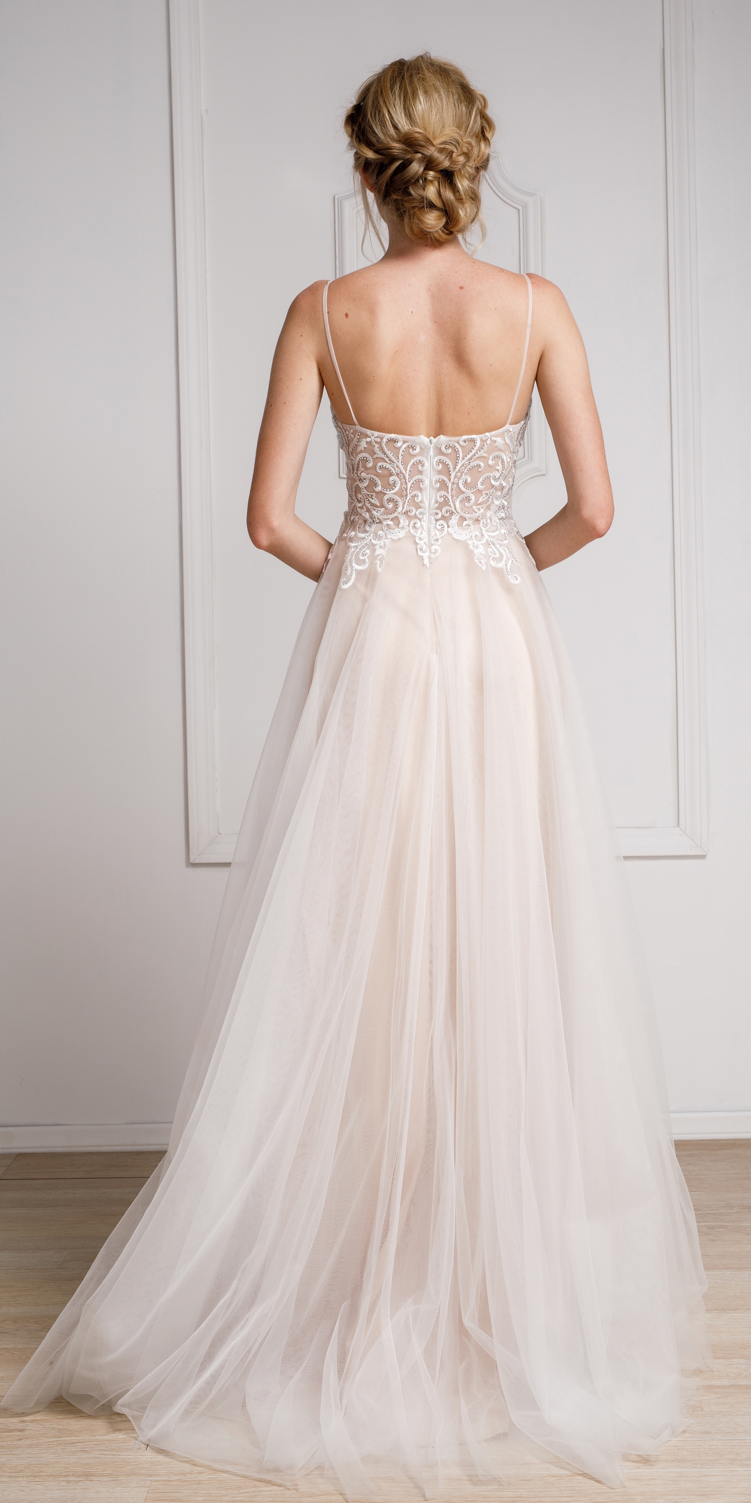 Spaghetti Lace Embroidered Formal Prom Dress — back