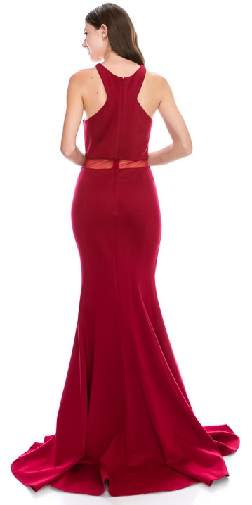 Mesh Neckline & Waist Solid Floor Length Formal Prom Dress — back