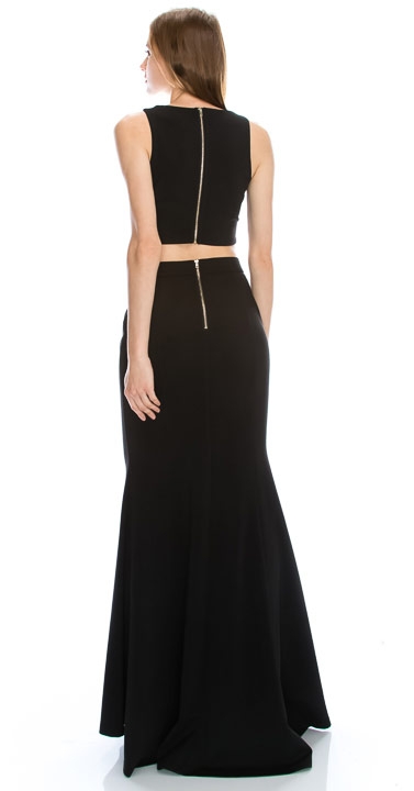 Beaded Neck Crop Top Fitted Skirt Two-Piece Prom Dress — back in Black