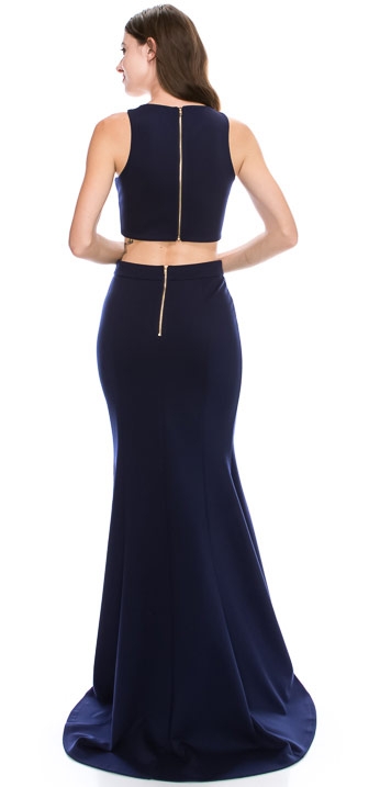 Beaded Neck Crop Top Fitted Skirt Two-Piece Prom Dress — back