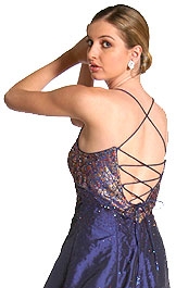 Criss Crossed Brocade Beaded Formal Prom Dress — back