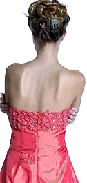Off Shouldered Miniature Flower Taffeta Prom Dress — back