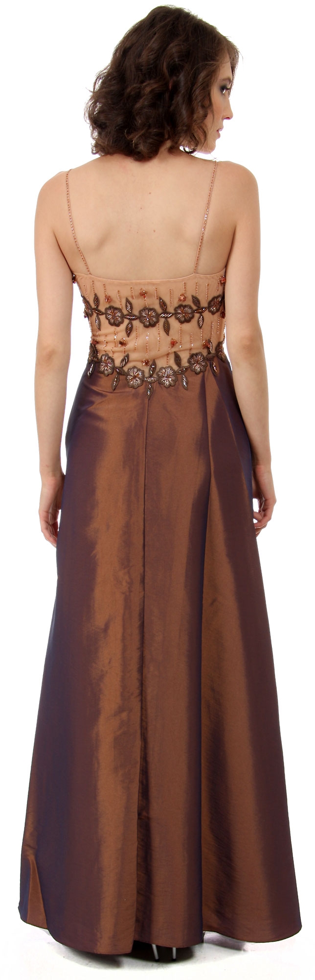 Sheer Mesh Top with Taffeta Overlap Skirt Formal Prom Dress — back