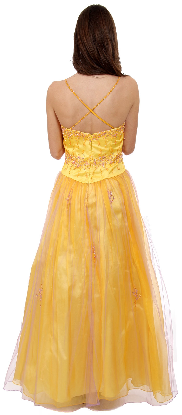 Crossed Back and Beaded Long Prom Gown — back