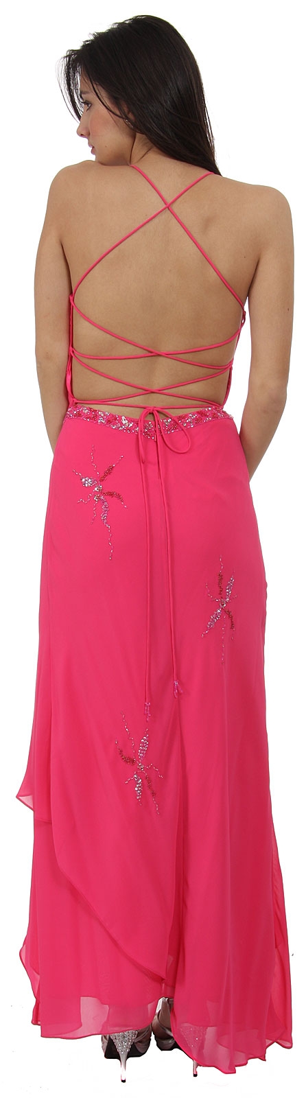 Spaghetti Formal Prom Dress w/ Criss-Crossed Back — back