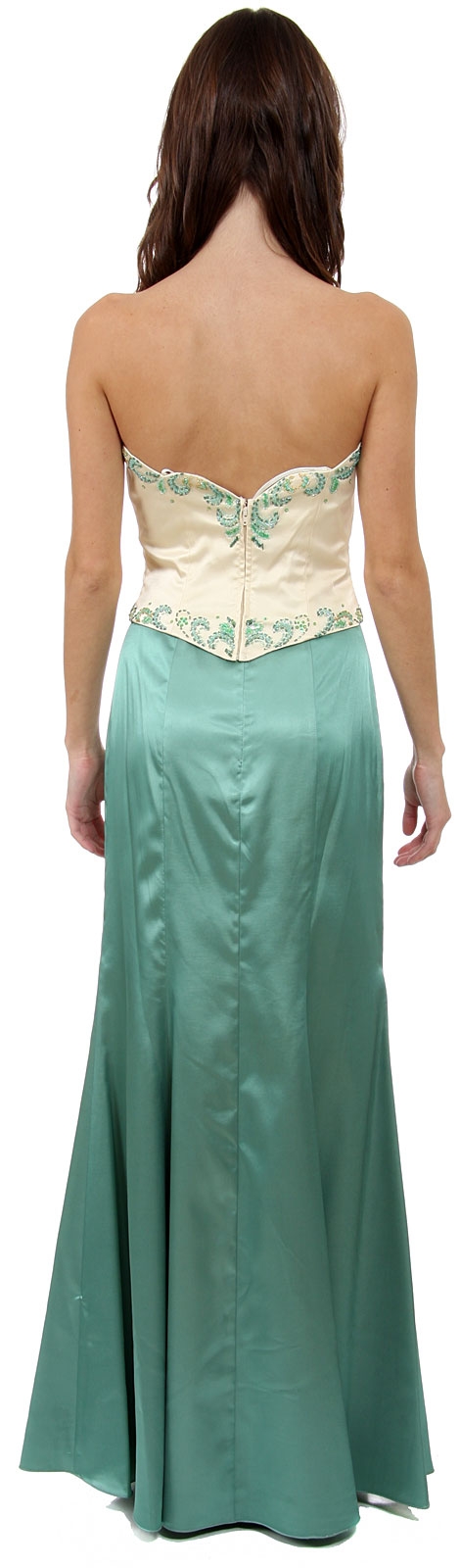 2 Piece Strapless Form Fitting Formal Prom Dress — back