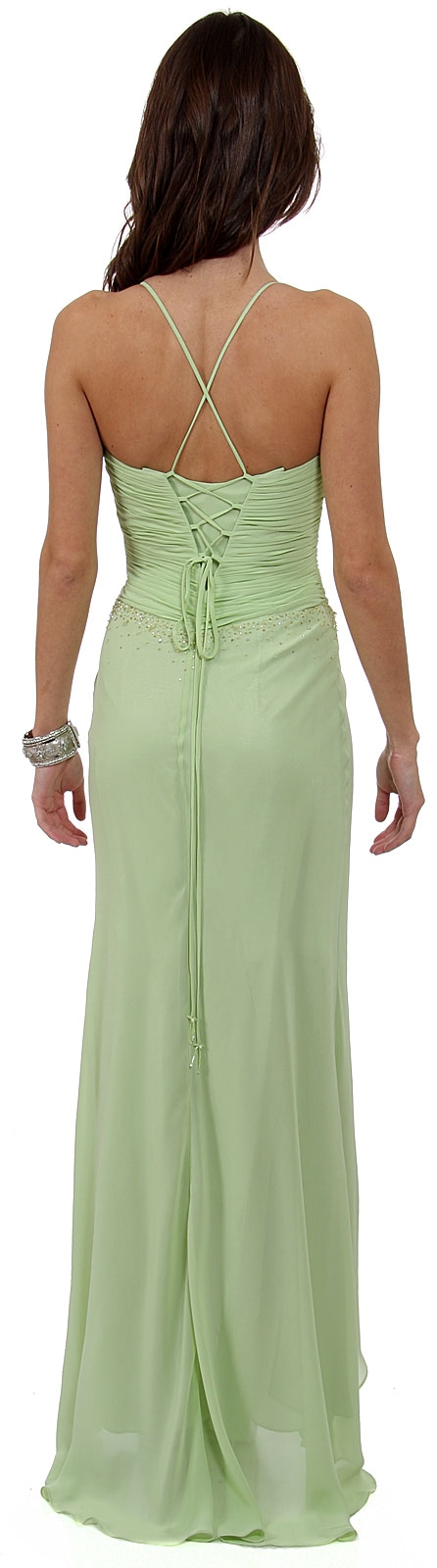 Ruffled Beaded Full Length Formal Prom Dress — back