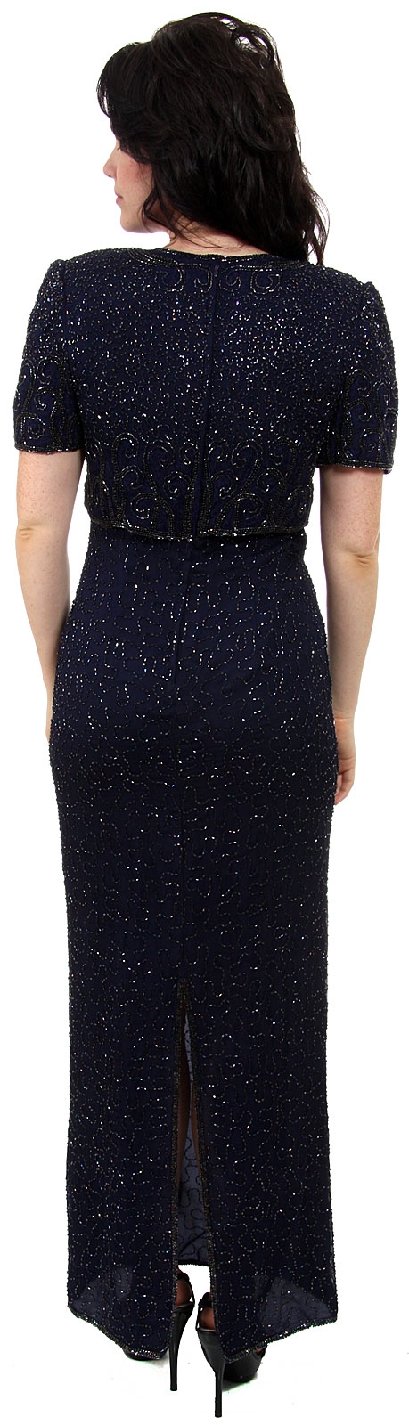 Long Beaded Dress with Attached Short Jacket — back
