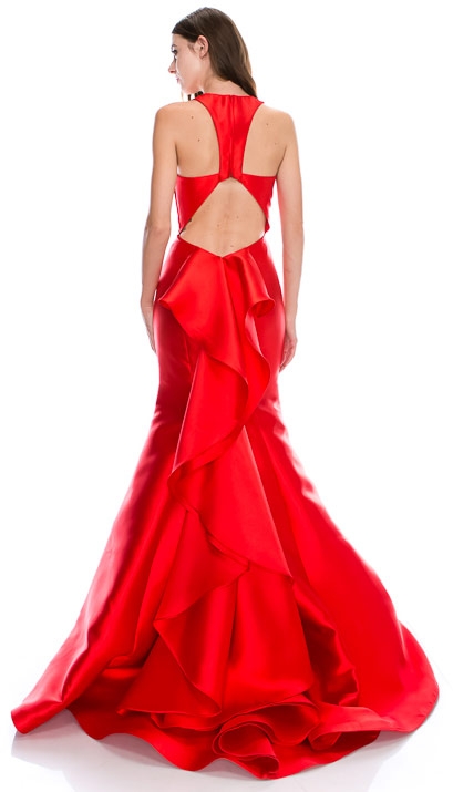 Halter Neck Ruffled Back Floor Length Prom Pageant Dress — back