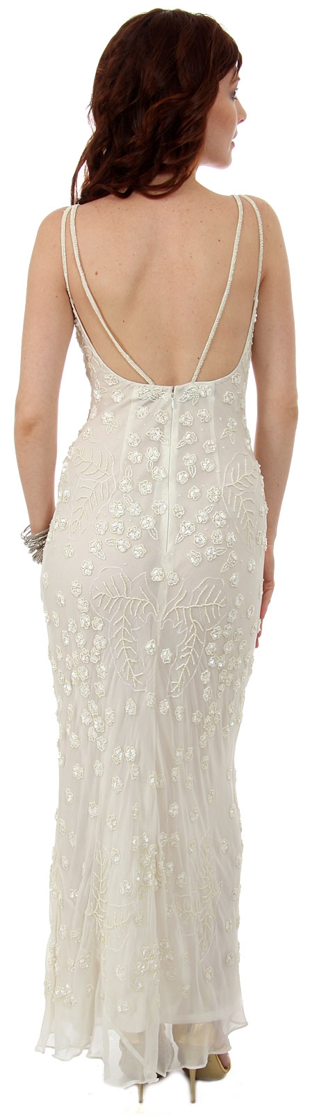 Double Strapped Floral Beaded Formal Dress — back