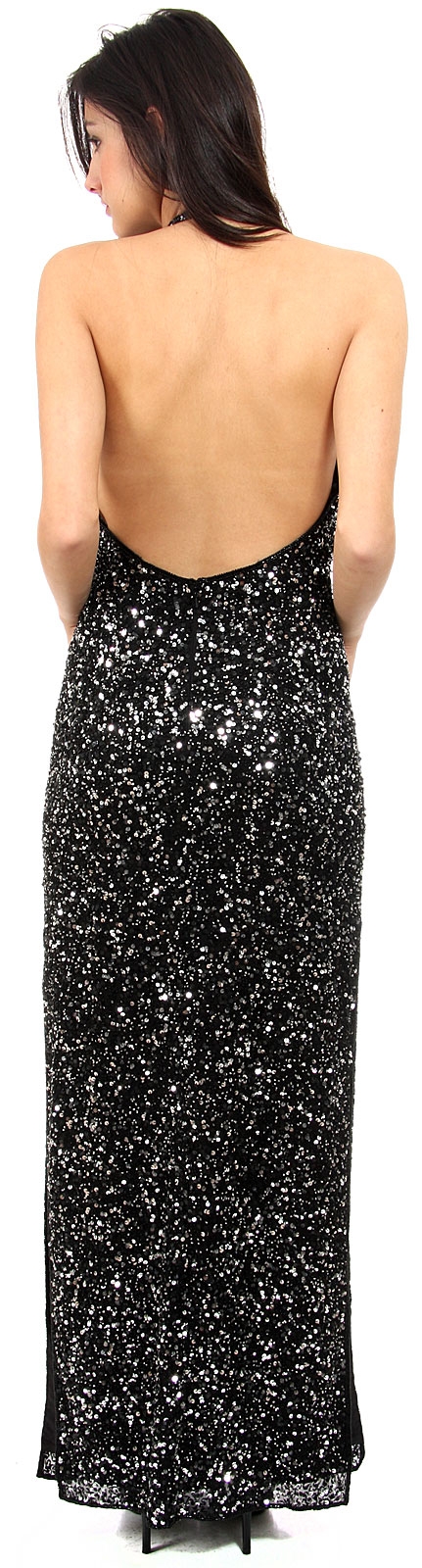 Halter Beaded Long Formal Gown — back