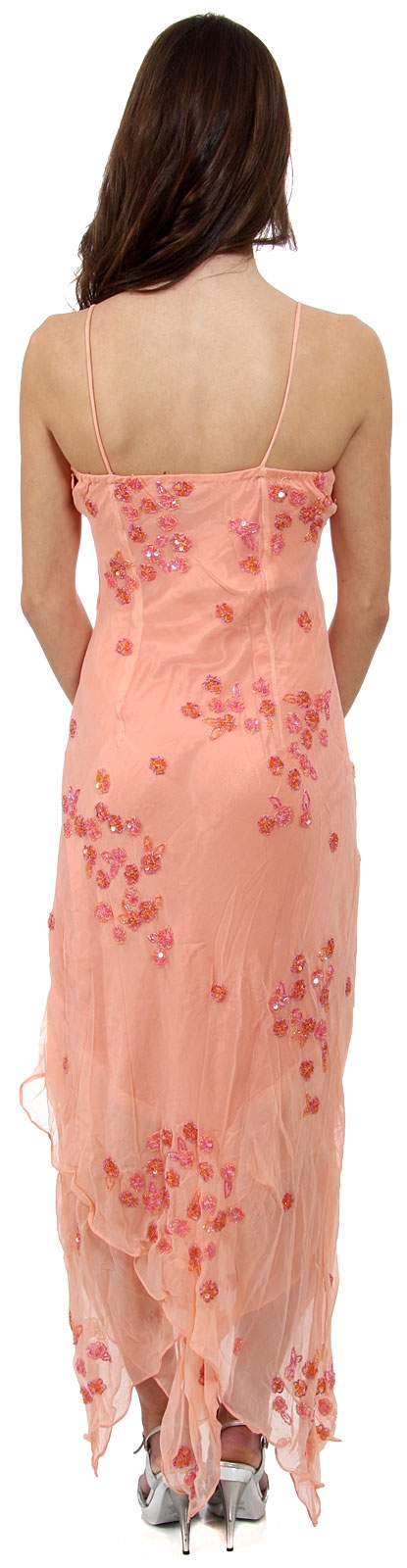 Formal Dress with Beaded Flower Patterns — back