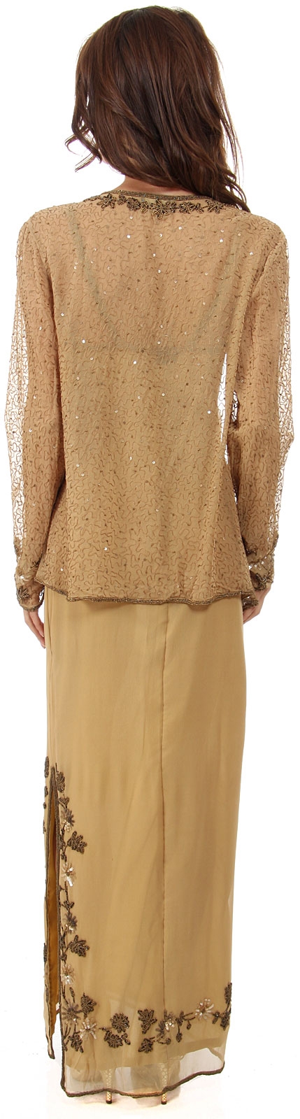 Long Formal Beaded Dress with Matching Jacket  — back