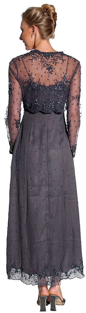 2 Piece Floral Beaded Formal Dress — back in Charcoal color