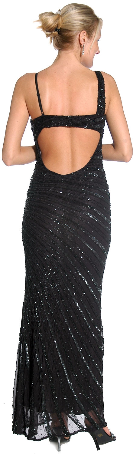 Striped Sequin Beaded Formal Evening Dress — back in Black