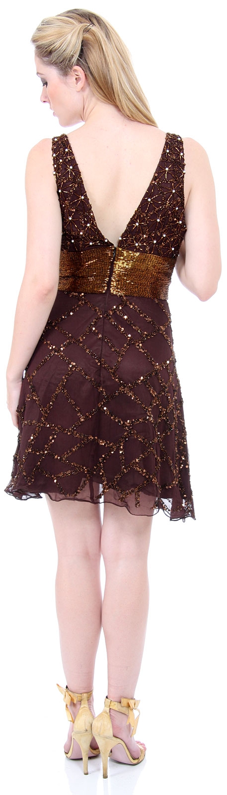 Fully Beaded V-Neck Short Dress — back in Bronze