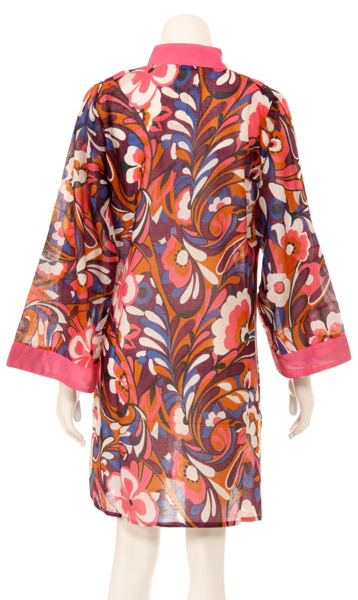 Long Sleeve Floral Print Pink Summer Dress — back