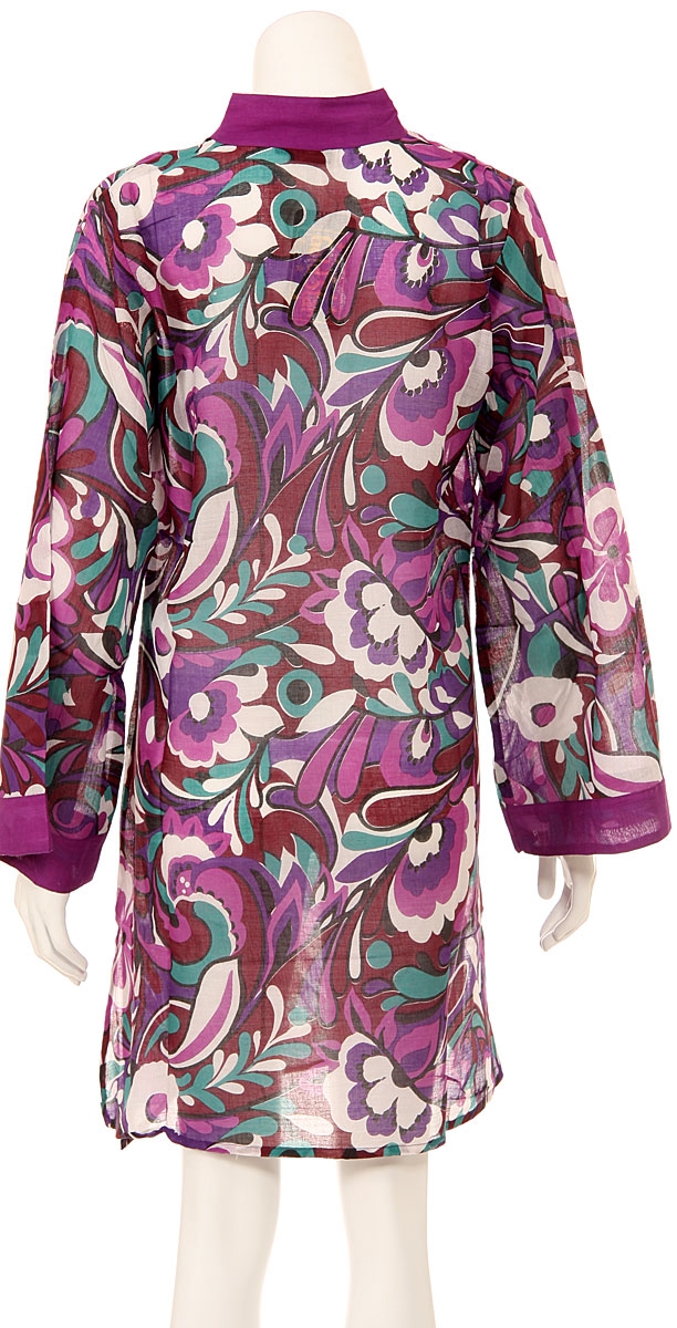Long Sleeve Floral Print Purple Summer Dress — back