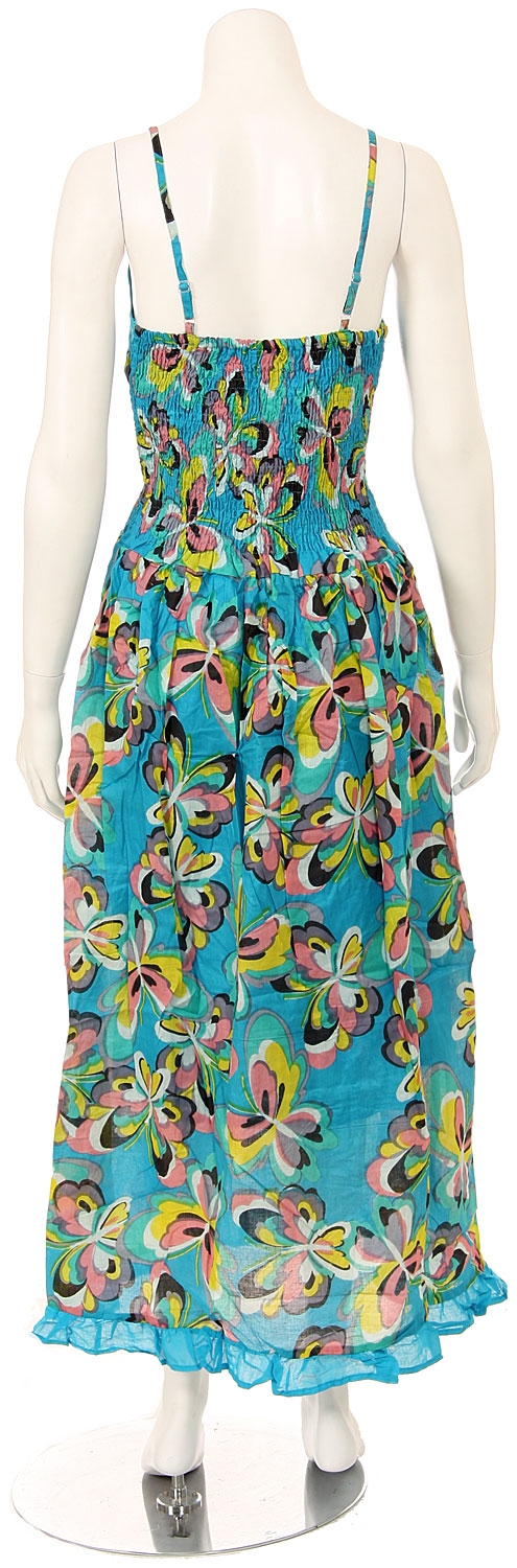 Spaghetti Strapped Butterfly Print Summer Dress in Blue — back