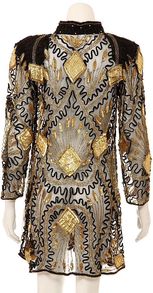 Fully Sequined Sheer Long Sleeve Formal Dress — back