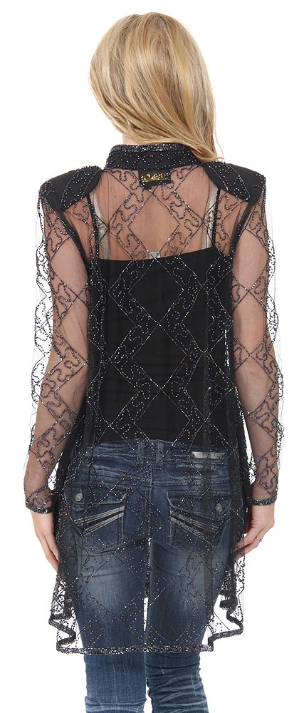 Long Beaded and Netted See-Through Jacket — back