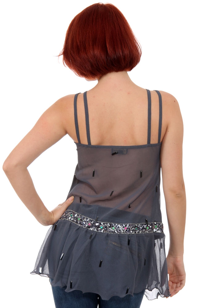 Double Strapped Assymetrical Sequined Top — back