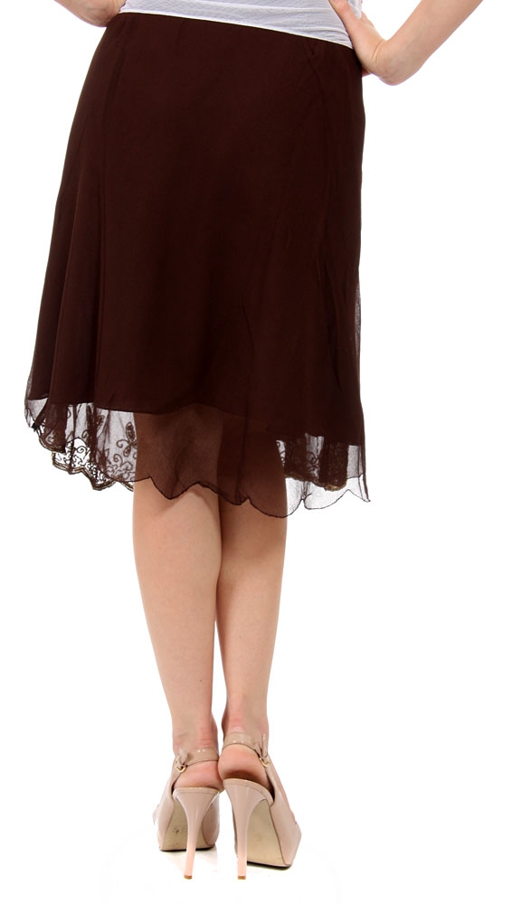 Bead Embellished Knee Length Skirt  — back in Brown