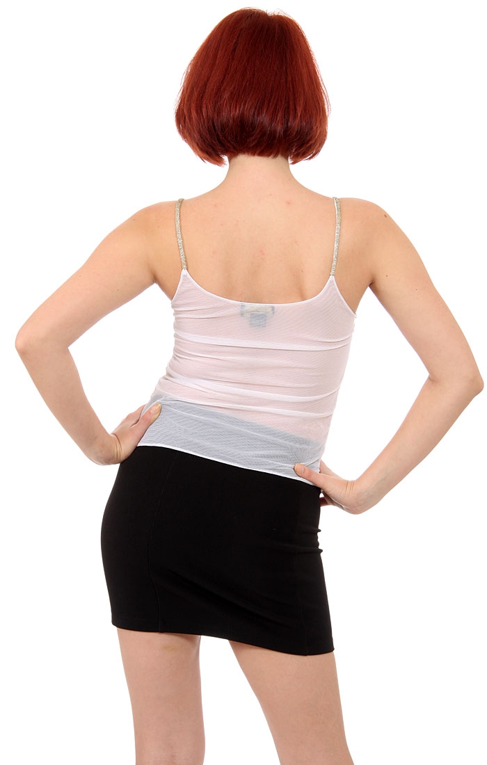 Net Top with Multi-color Beadwork — back in White