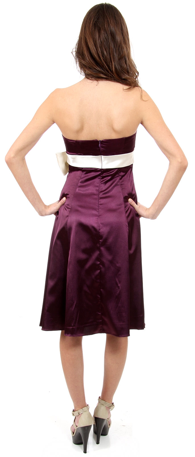 Strapless With Ivory Bow & Sash Prom Dress — back