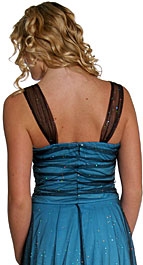 Shirred WaistlineTea Length Cocktail Prom Dress  — back in Black/Teal