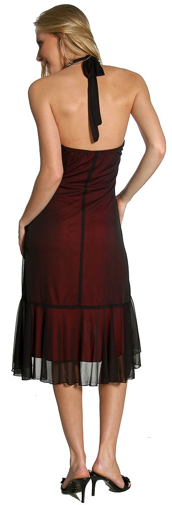 Halter Neck Embellished Asymmetic Party Dress — back