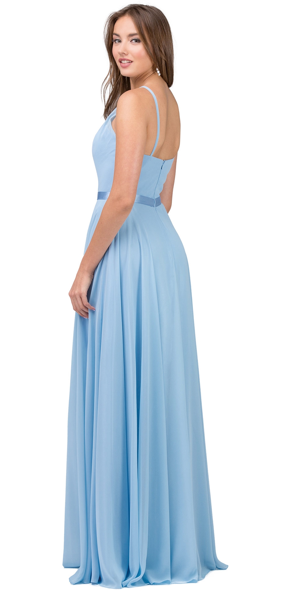 A-line High Neck Chiffon Long Bridesmaid Dress — back