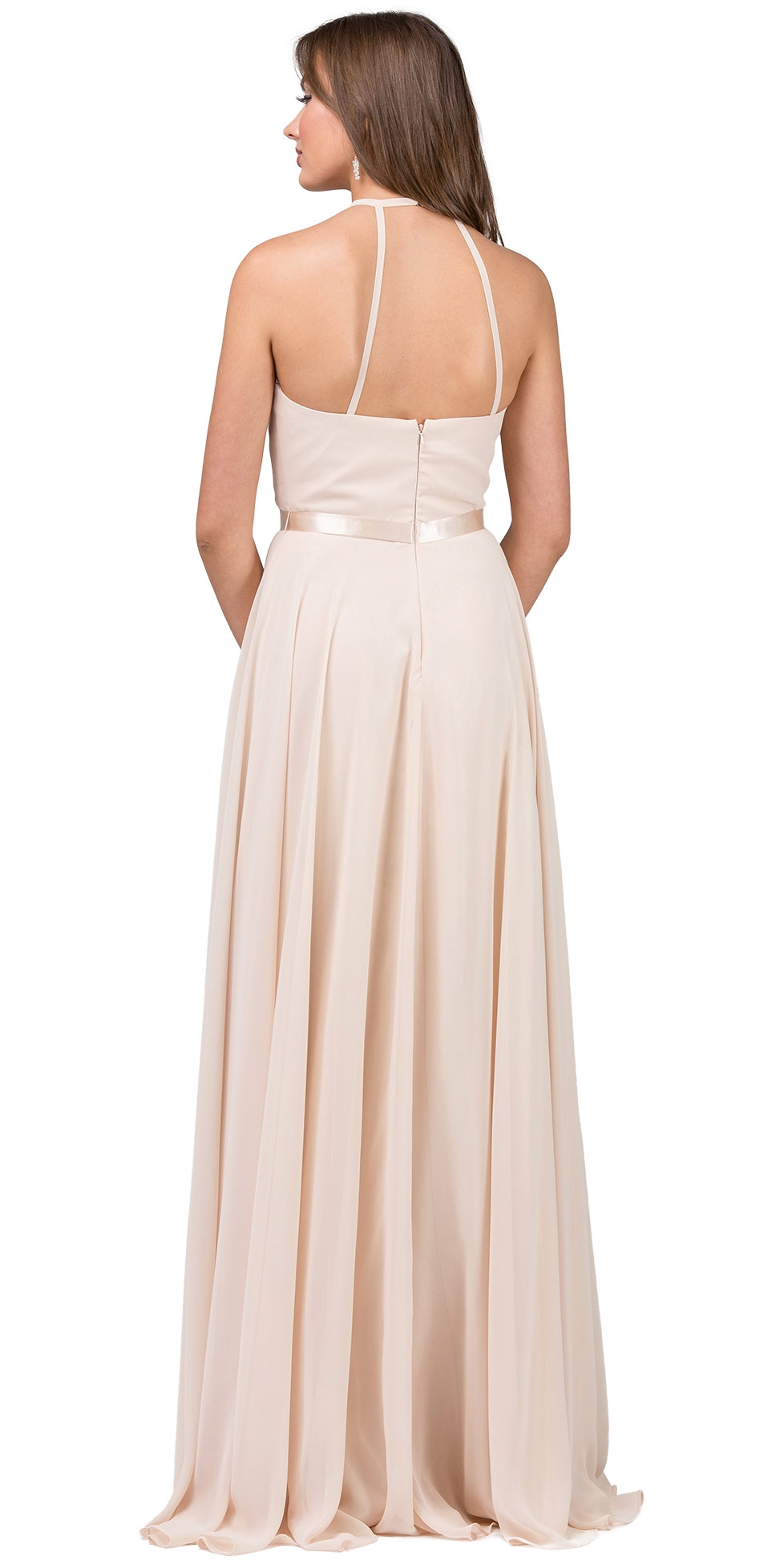A-line High Neck Chiffon Long Bridesmaid Dress — back in Champaign