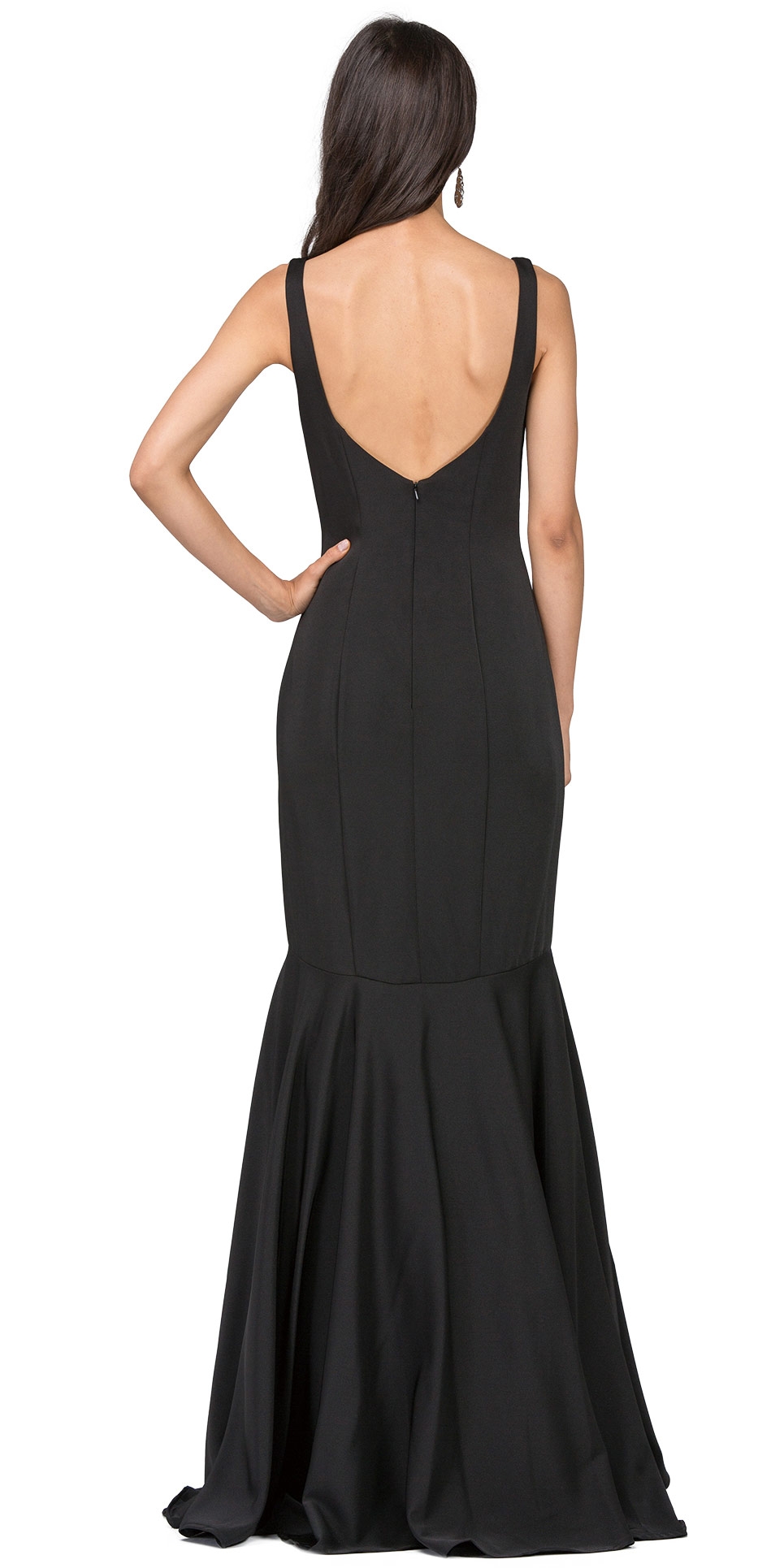 Deep V-Neck Drop Waist Long Formal Evening Dress — back