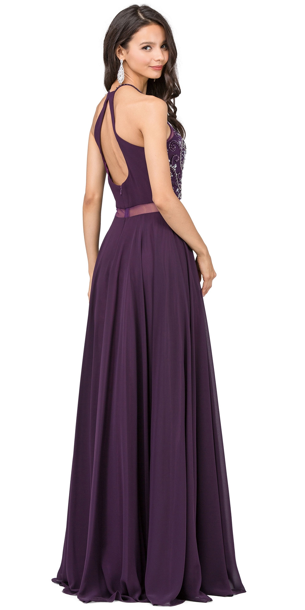 A-line Rhinestones Bodice Sheer Waist Long Prom Dress — back