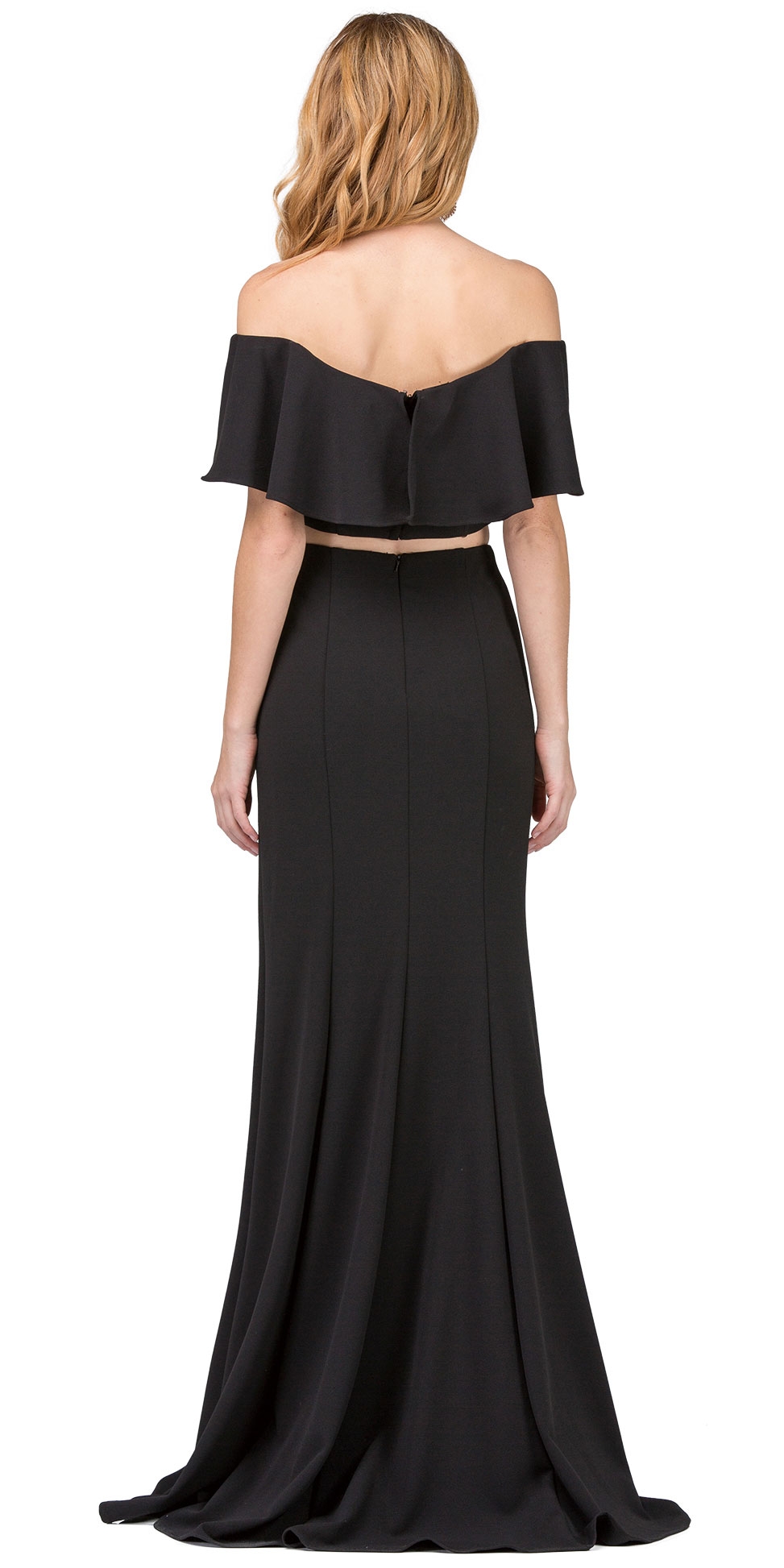 Off-shoulder Flounce Top Two Piece Long Prom Dress — back