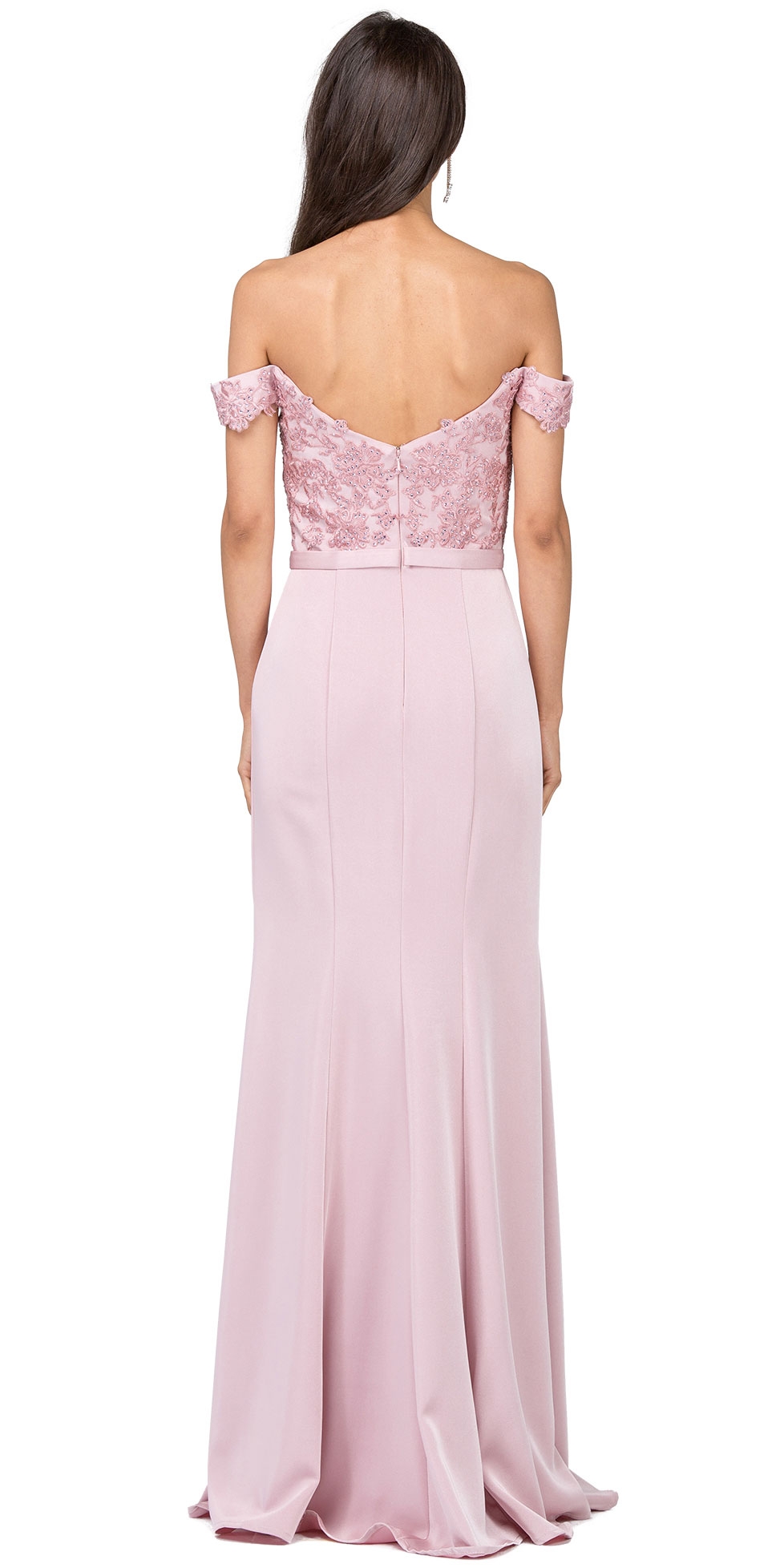 Off-the-Shoulder Lace Accent Top Long Prom Dress — back