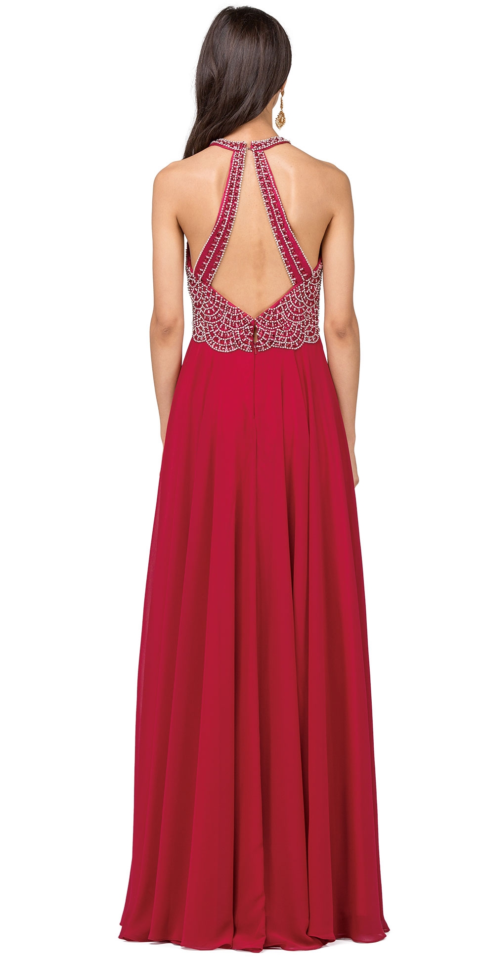 Embellished Bodice & Back Straps Long Prom Dress — back