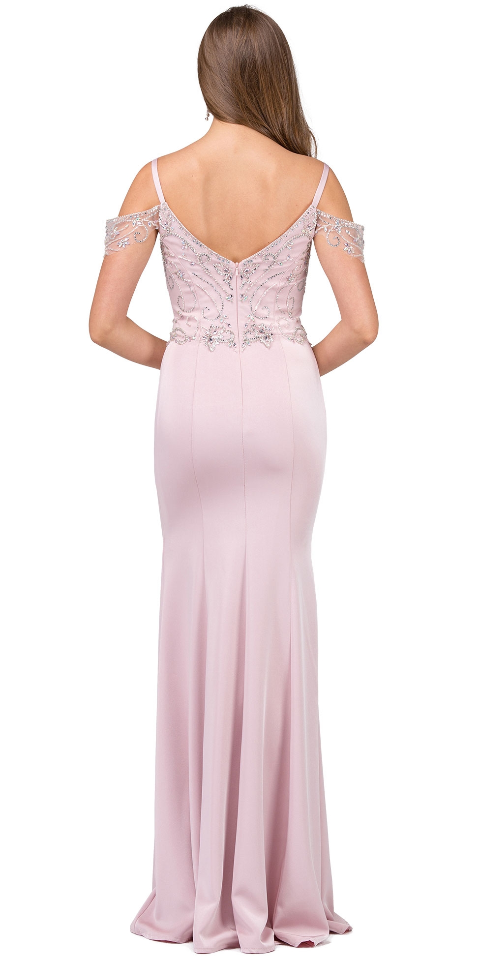 Rhinestones Bust Hanging Sleeves Long Prom Dress. — back