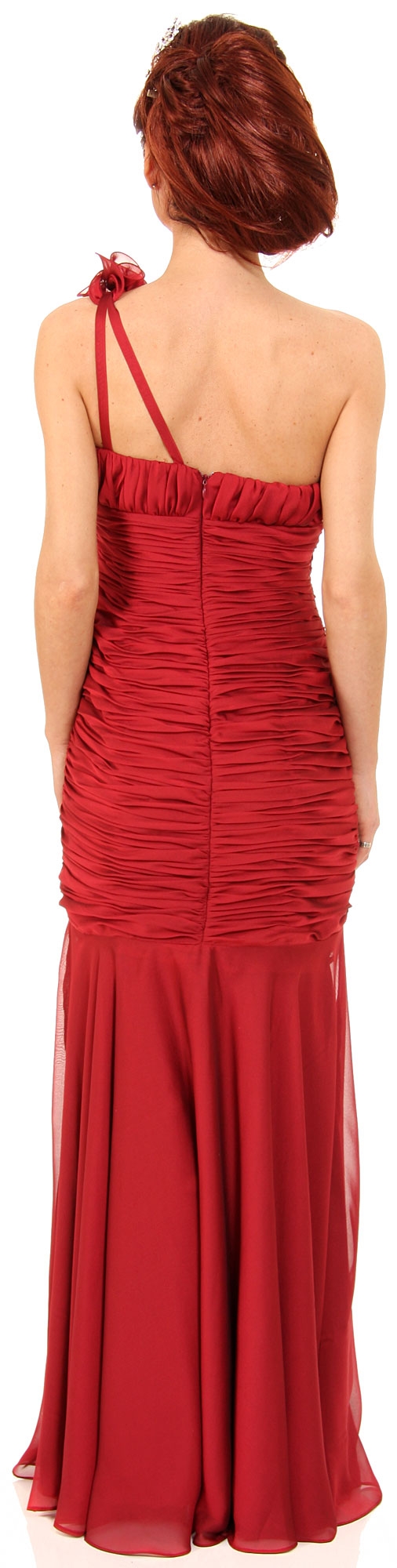 Shirred Single Shoulder Formal Evening Dress — back
