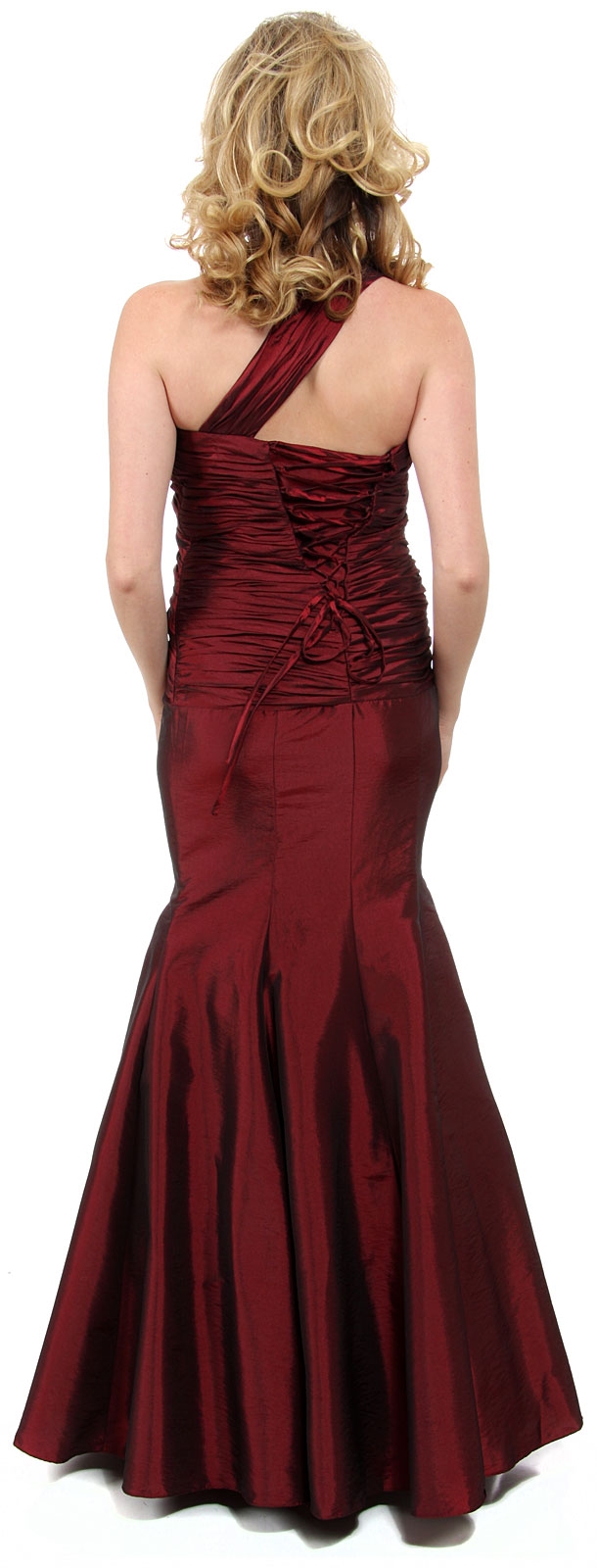 Mermaid Prom Dress with Ruched Bodice and Floral Aplique — back
